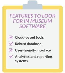 This checklist shows four features to look for in museum fundraising software.