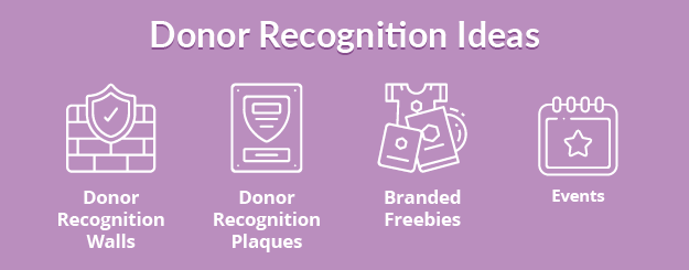Popular donor recognition ideas include donor recognition walls, plaques, branded freebies, and appreciation events.
