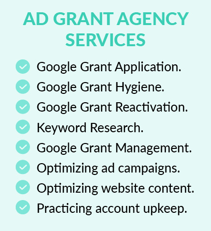 This graphic displays Google Ad Grant agency services.