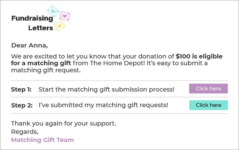 This email is sent from an automated matching gifts platform.