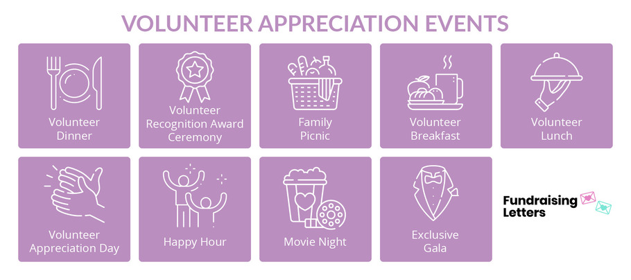 This graphic summarizes several of our favorite volunteer appreciation event ideas.